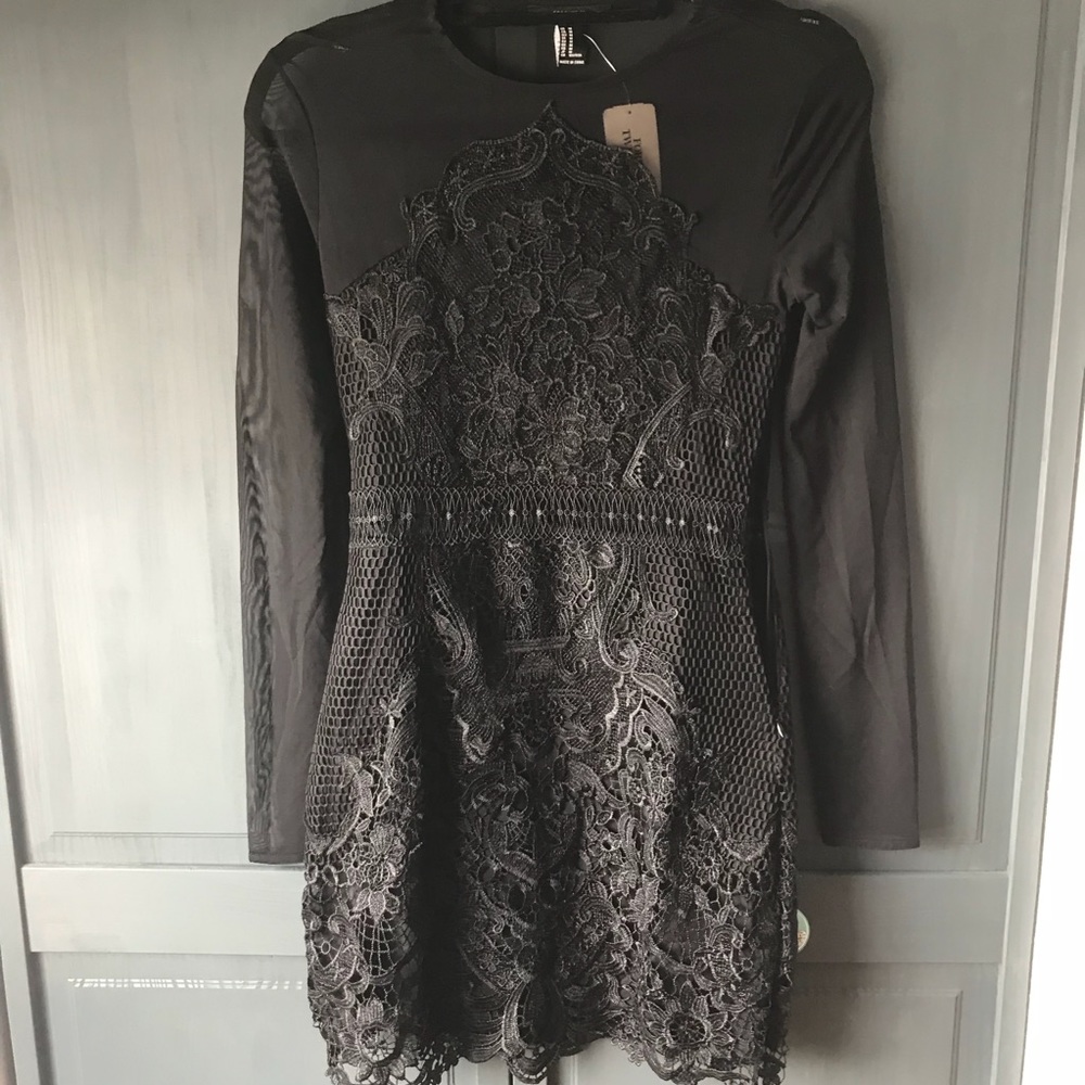 Black Sheer Sleeve Crotchet Dress